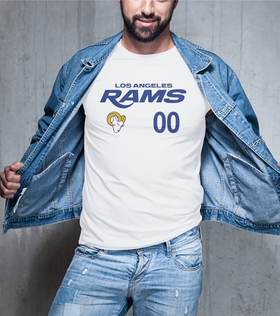 Los Angeles Rams Horned Head 00 Jersey Number Wordmark T-Shirt