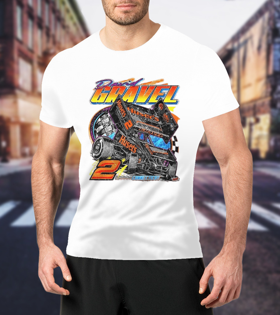 David Gravel Sprint Car Huset's Speedway Racing Connecticut 2 Orange And Blue T-Shirt