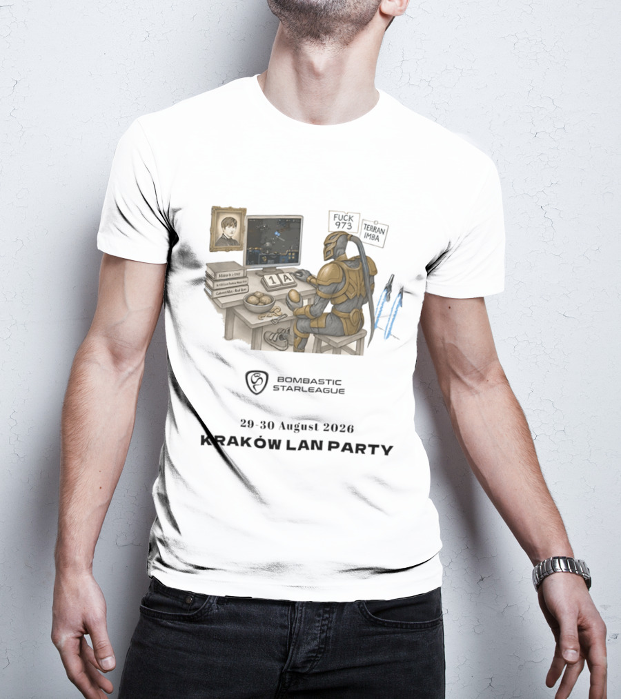Bombastic StarLeague LAN Party Kraków August 2026 Terran Imba Micro Trap Nexus Gatewayman T-Shirt