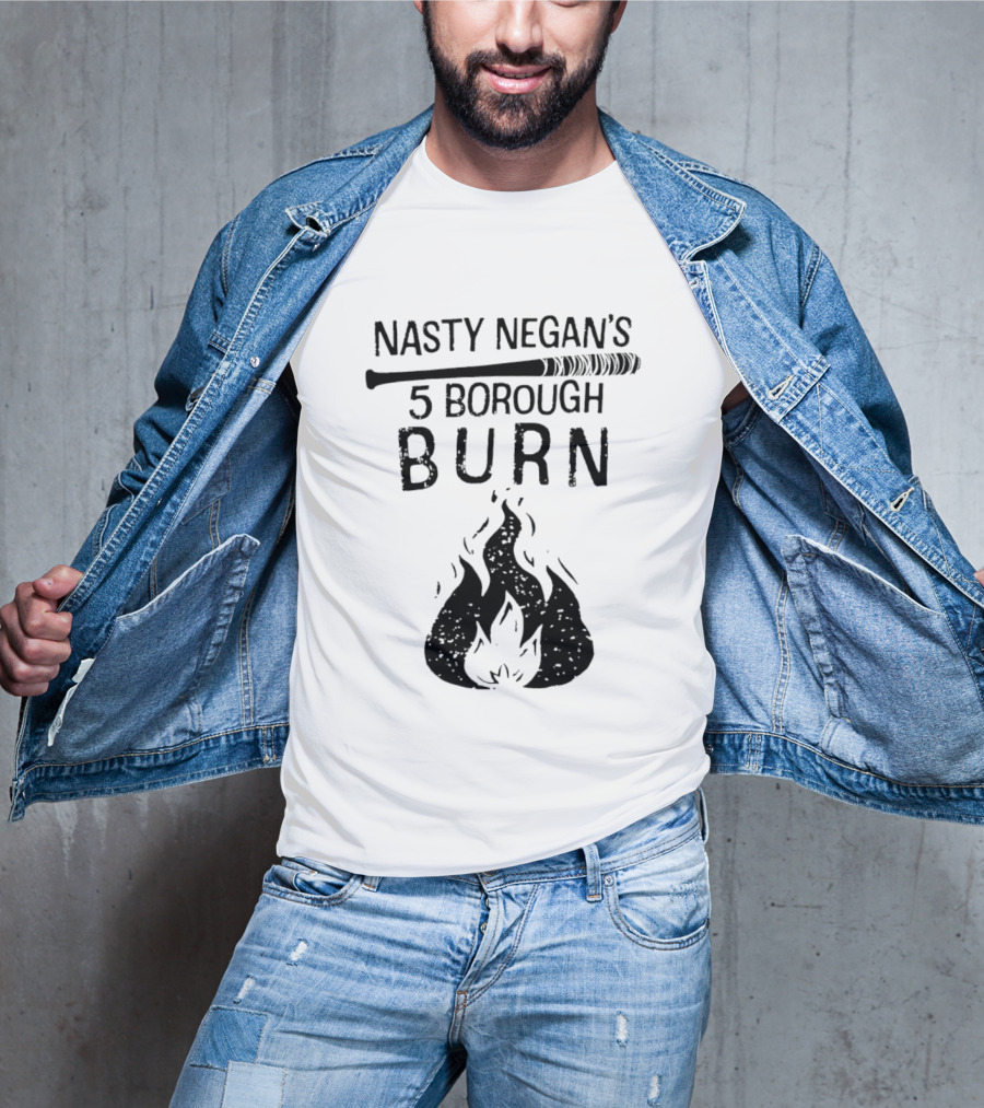 Nasty Negan's 5 Borough Burn Barbed Wire Bat Bonfire Flames T-Shirt