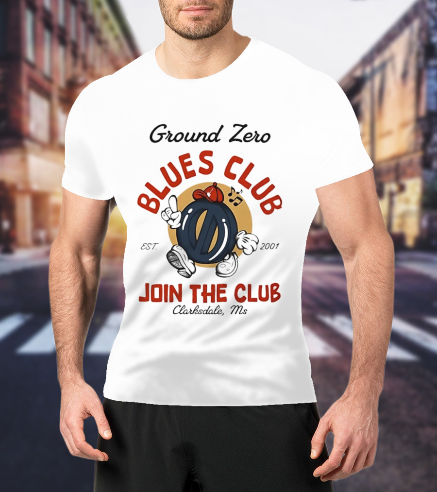 Ground Zero Blues Club Join The Club Clarksdale MS Est 2001 Walking Music Notes T-Shirt