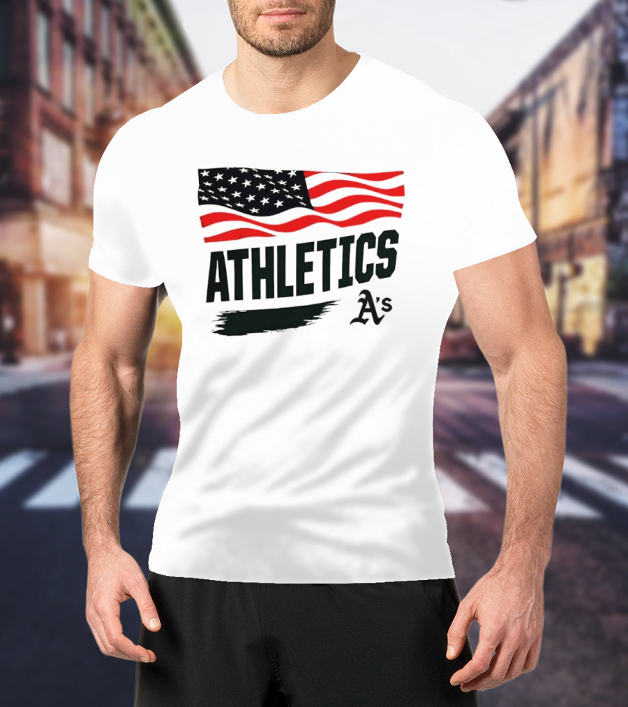 Athletics As American Flag Paint Brushstroke MLB Oakland T-Shirt