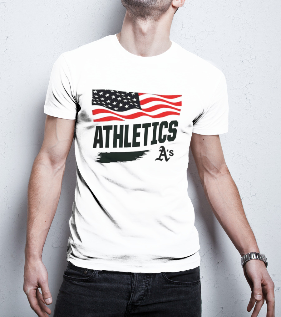 Athletics As American Flag Paint Brushstroke MLB Oakland T-Shirt