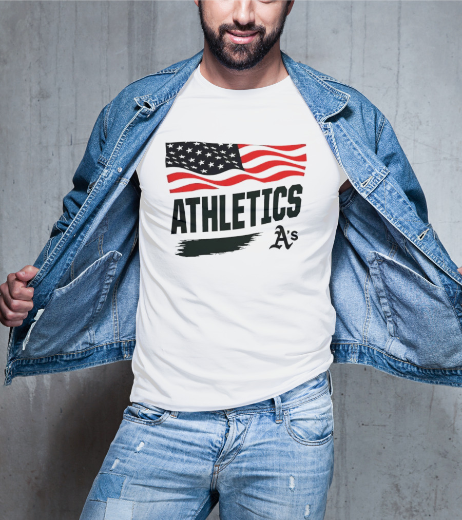 Athletics As American Flag Paint Brushstroke MLB Oakland T-Shirt