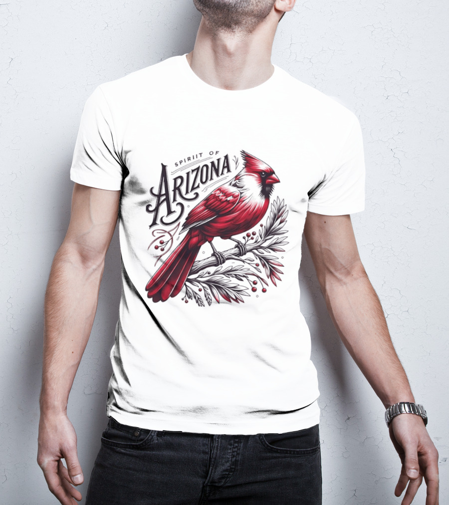 Arizona Red Cardinal Spirit Perched On Branch Berries T-Shirt