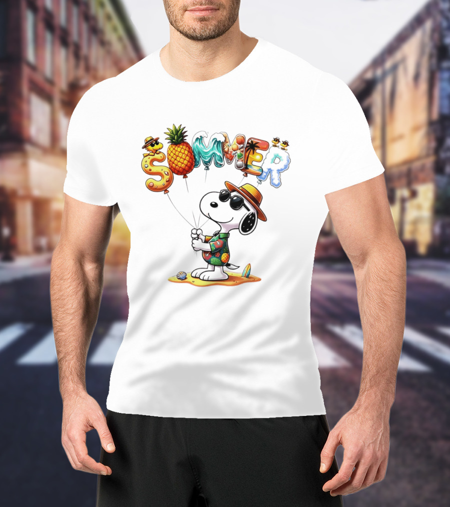 Snoopy Summer Sunglasses Pineapple Beach Balloons Fun T-Shirt