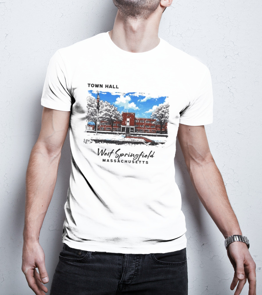 Town Hall West Springfield Massachusetts Snow Covered Red Brick Building T-Shirt