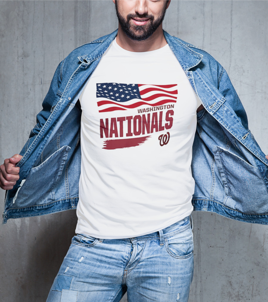 Washington Nationals Waving American Flag Red Brushstroke MLB T-Shirt