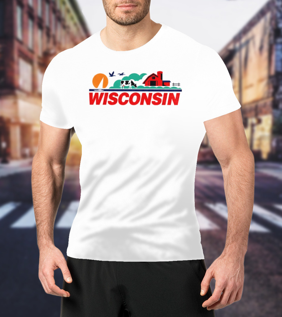Wisconsin Dairy Cow Barn Sunset Landscape T-Shirt