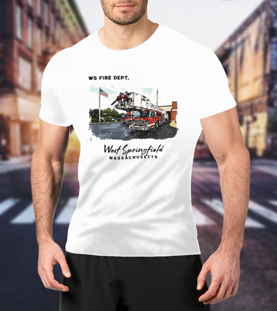 Ws Fire Dept West Springfield Massachusetts Truck Ladder American Flag T-Shirt