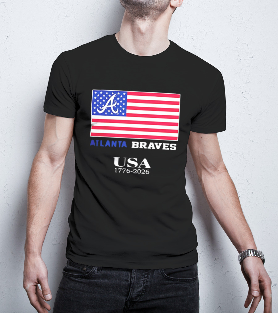 Atlanta Braves USA 1776 2026 American Flag Script A T-Shirt