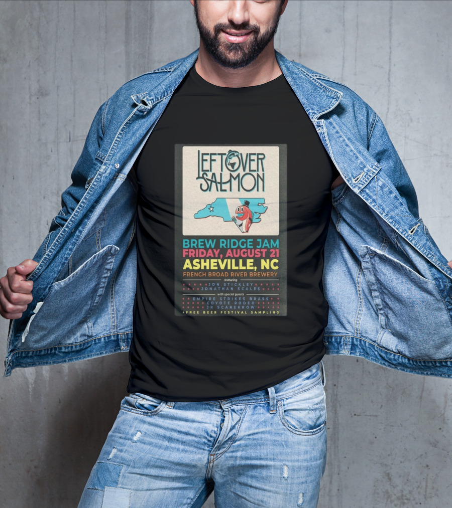 Leftover Salmon Brew Ridge Jam Asheville August 21 French Broad River Brewery Jon Stickley Jonathan Scales Coyote Rodeo Festival Free Beer Sampling T-Shirt