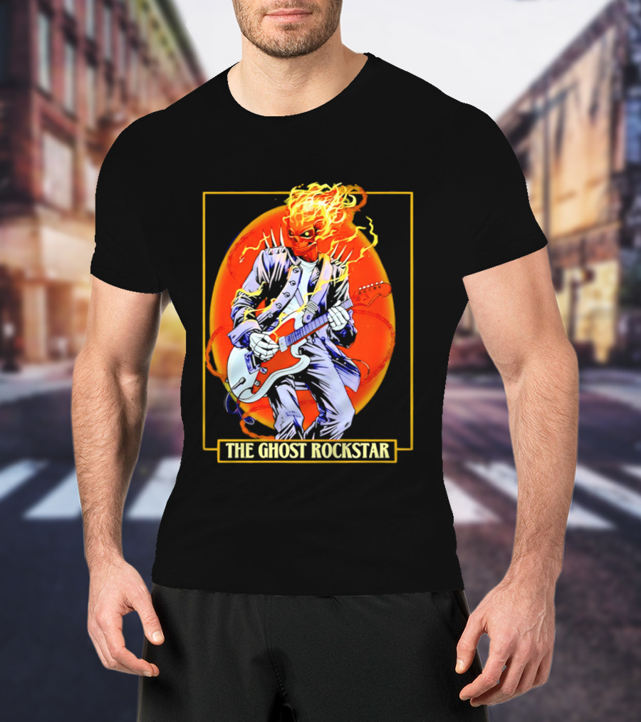 Ghost Rider The Ghost Rockstar Flaming Guitar Hero Fiery Skull T-Shirt