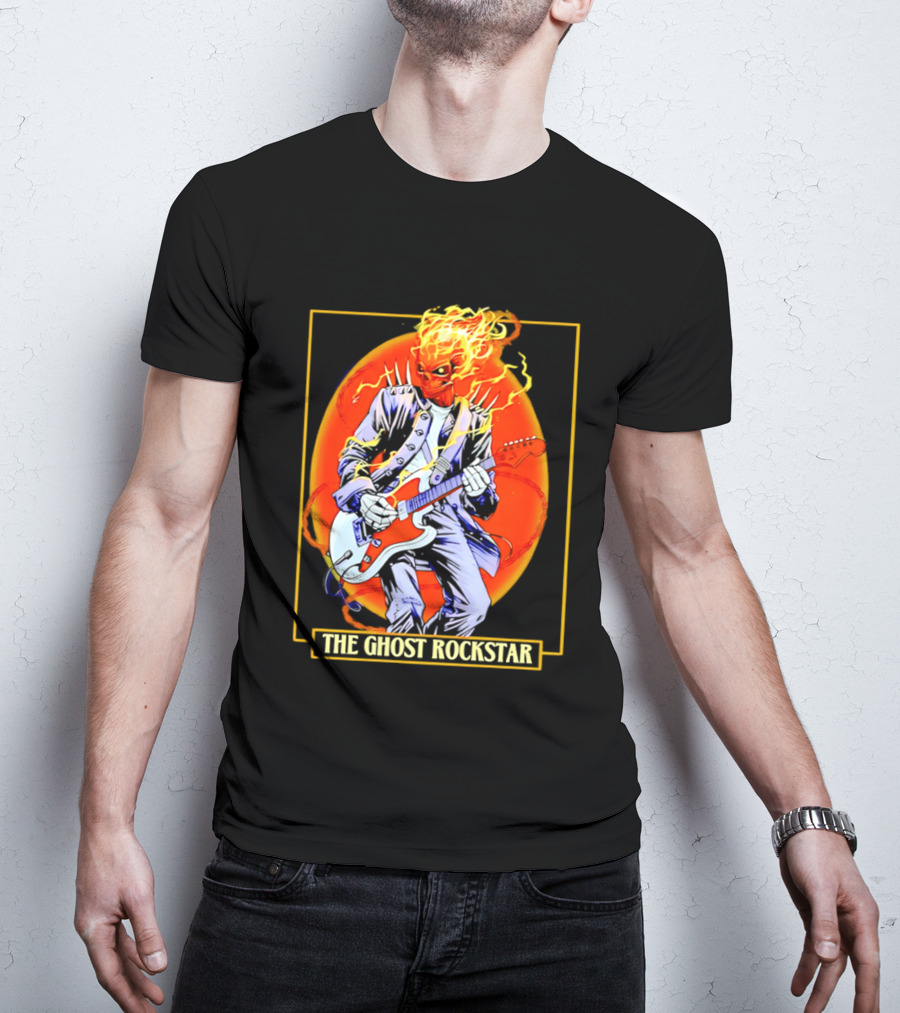 Ghost Rider The Ghost Rockstar Flaming Guitar Hero Fiery Skull T-Shirt