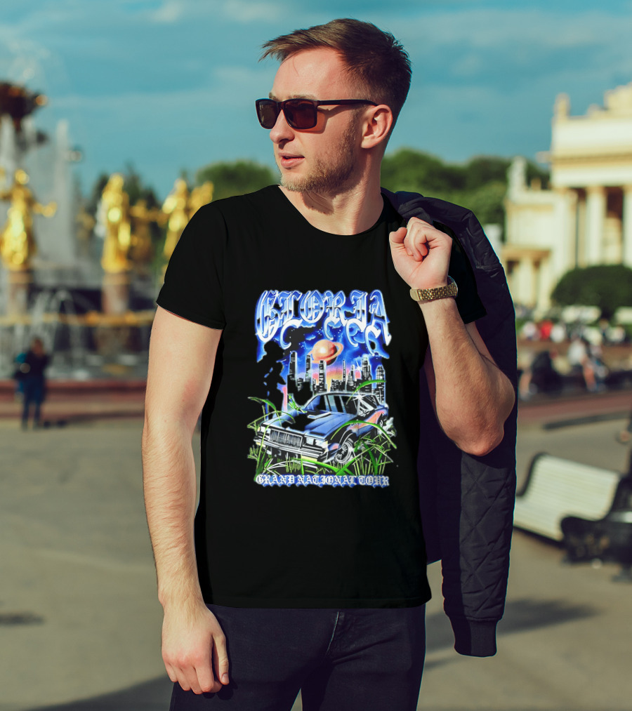 Gloria Grand National Tour Classic Car City Skyline Planet T-Shirt