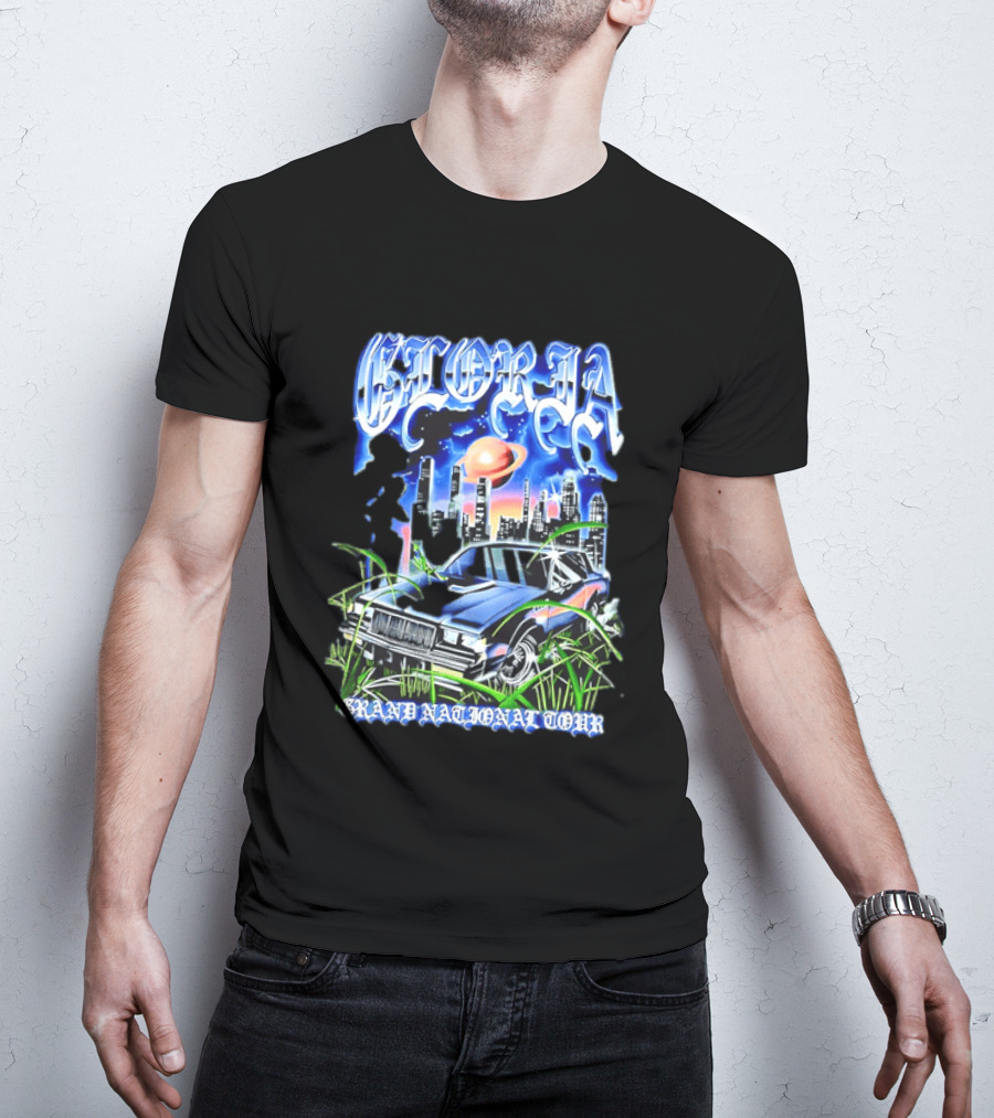 Gloria Grand National Tour Classic Car City Skyline Planet T-Shirt