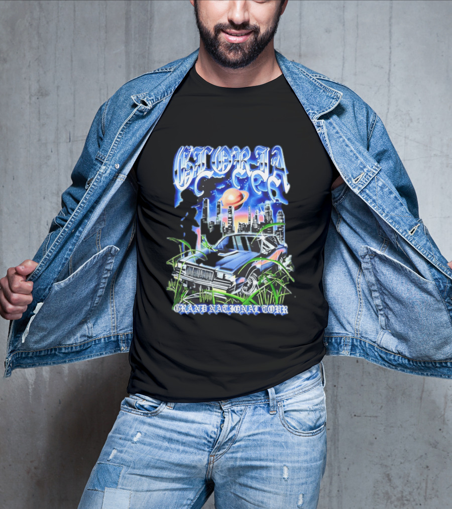 Gloria Grand National Tour Classic Car City Skyline Planet T-Shirt