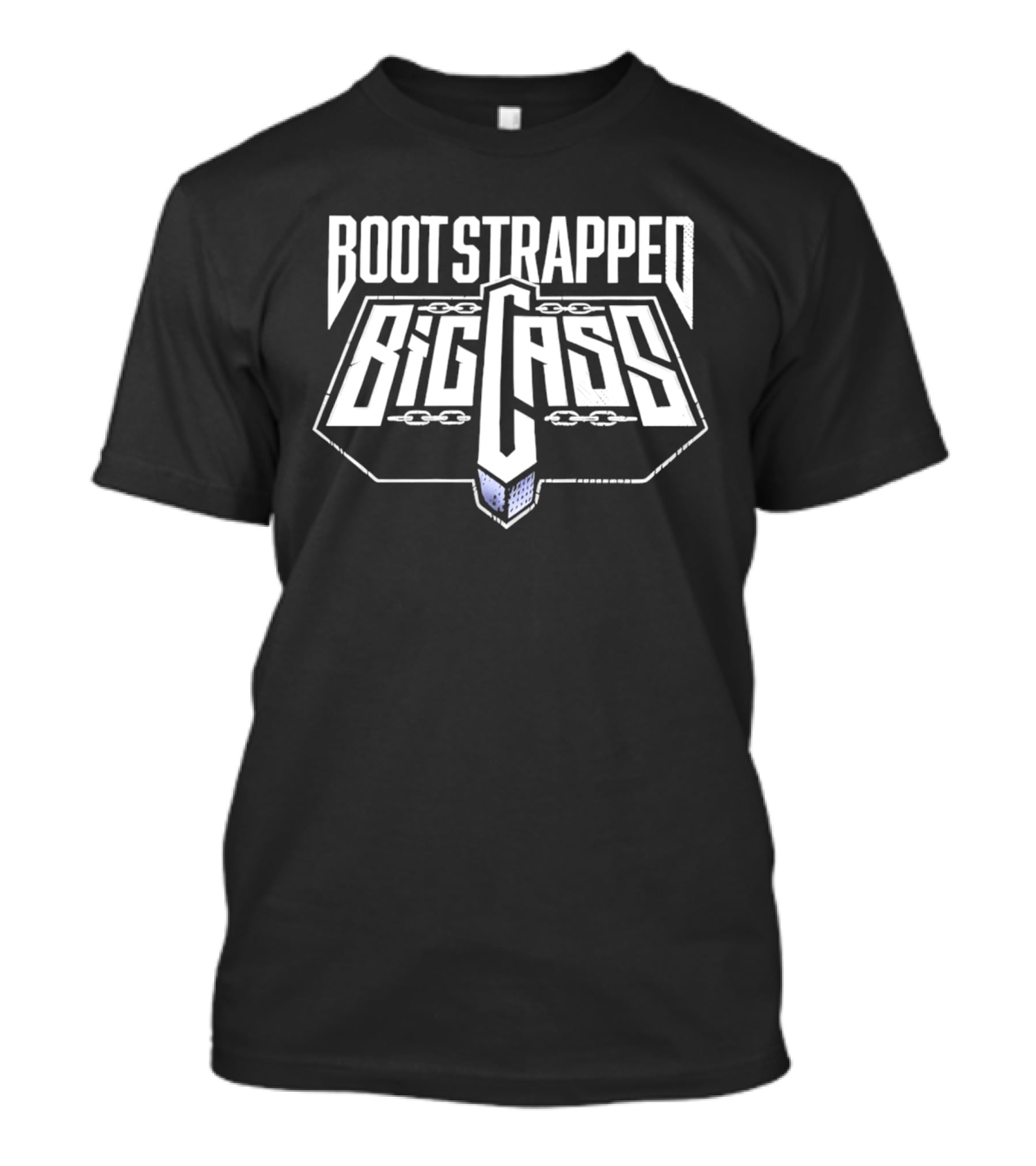 Bootstrapped Big Cass Distressed Chains Shield Frame Block Lettering T-Shirt