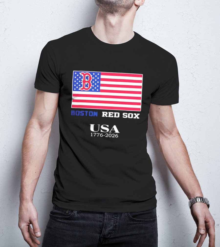 Boston Red Sox USA 1776 2026 American Flag White Stars T-Shirt