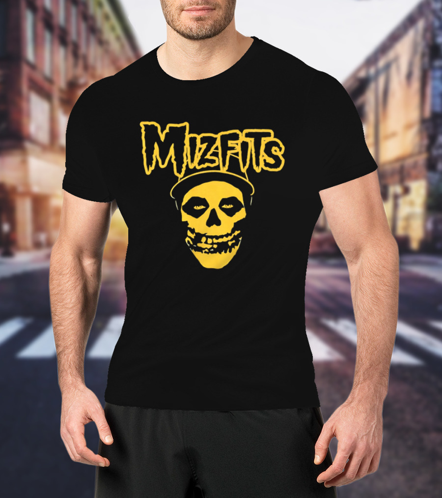 Mizfits Yellow Dripping Horror Font Skull In Baseball Cap T-Shirt