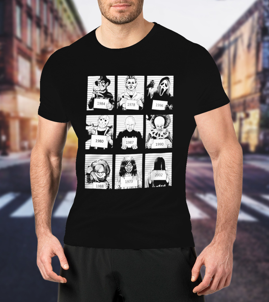 Horror Movie Villain Shot Infamous Characters Collage T-Shirt