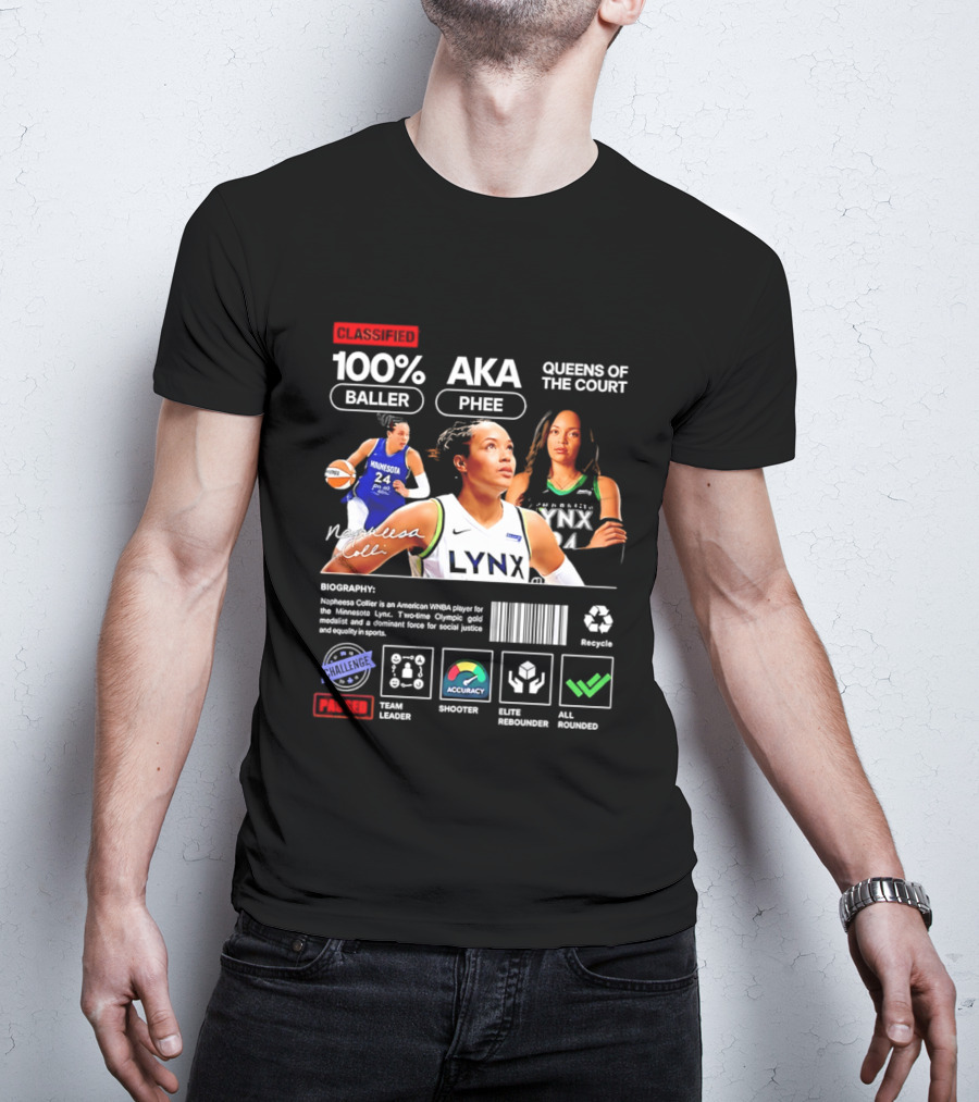 Napheesa Collier Minnesota Lynx 100% Baller AKA Phee Queens Of The Court T-Shirt