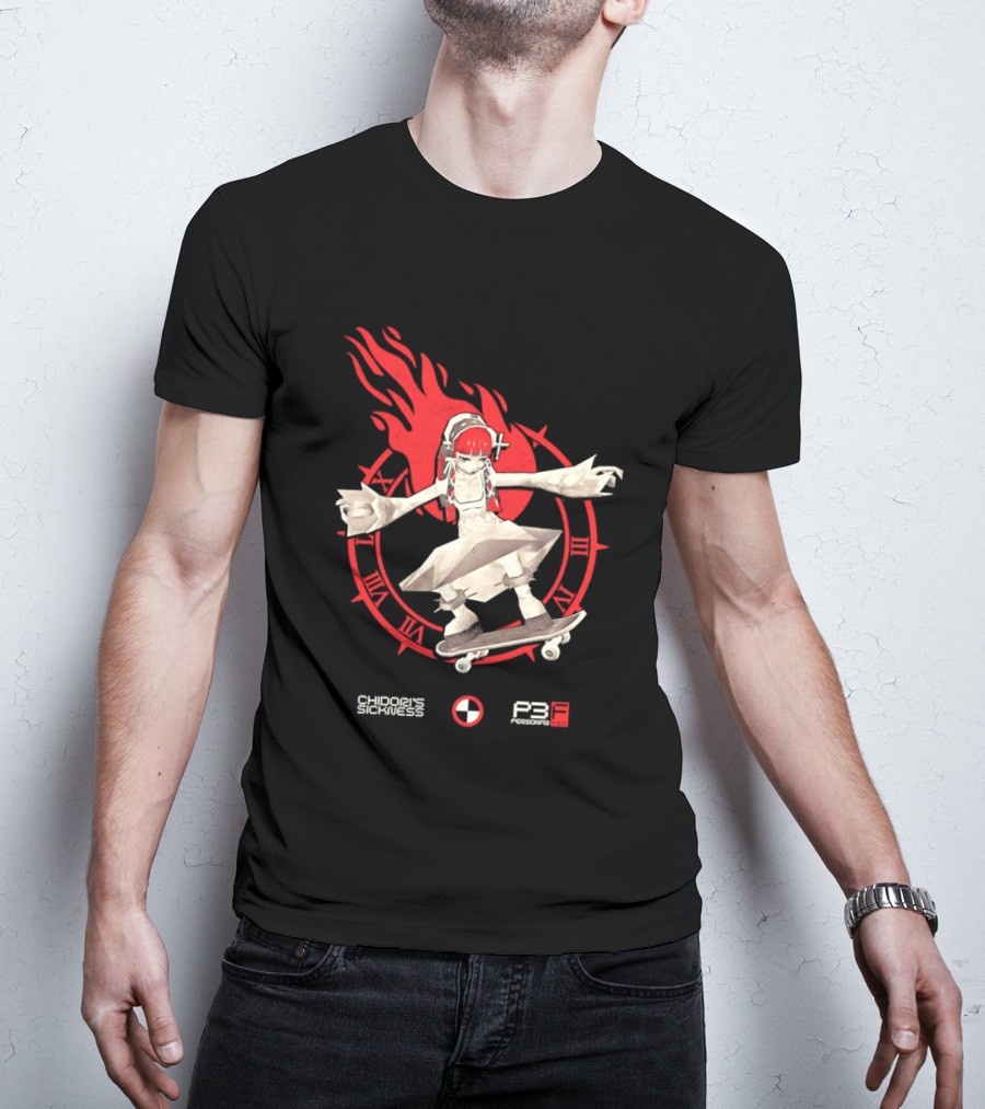 Chidoris Sickness Persona3 Fes P3F Flame Skater T-Shirt