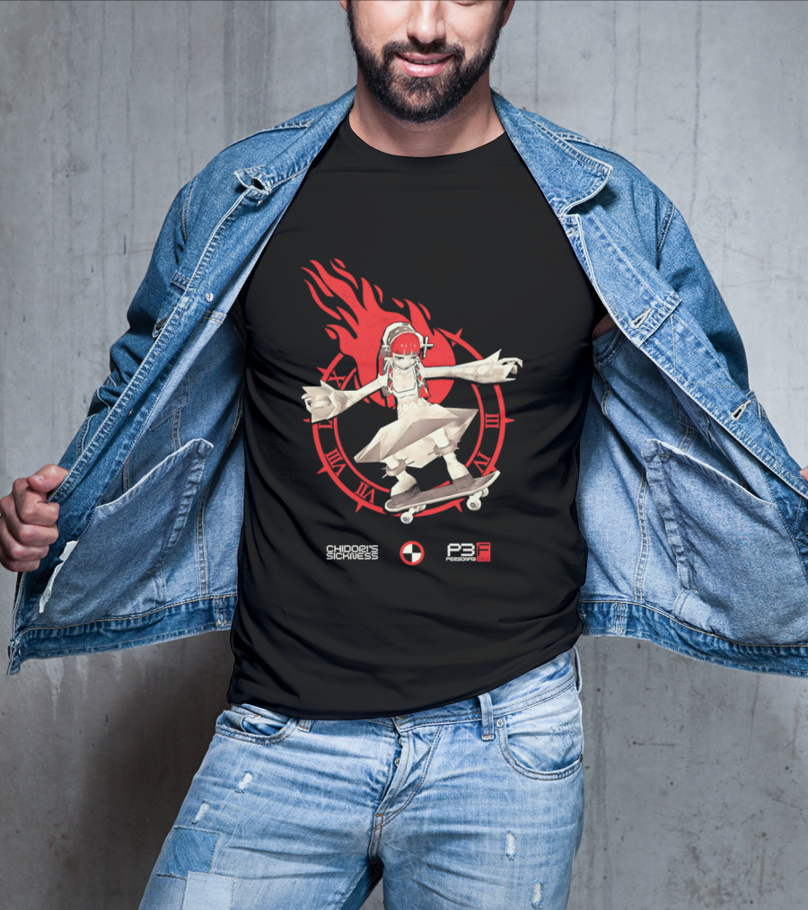 Chidoris Sickness Persona3 Fes P3F Flame Skater T-Shirt