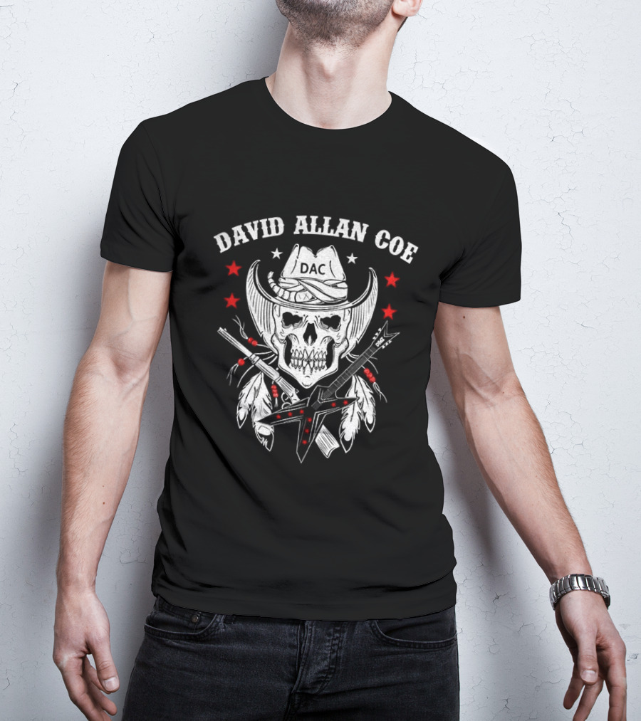 David Allan Coe Western Skull Cowboy With Crossed Pistols And Stars T-Shirt