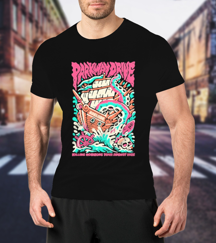 Parkway Drive Killing Horizons Tour Adelaide August 2026 Ship And Tentacle T-Shirt