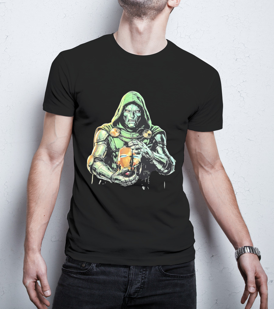Doctor Doom Marvel Holding Broken Iron Man Mask Iconic Showdown T-Shirt