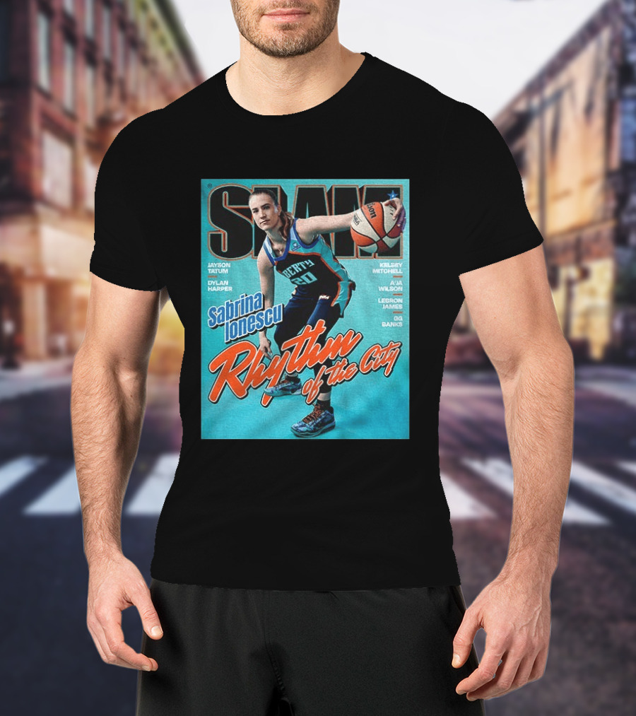 Slam Cover 264 Sabrina Ionescu Rhythm Of The City Liberty Basketball T-Shirt