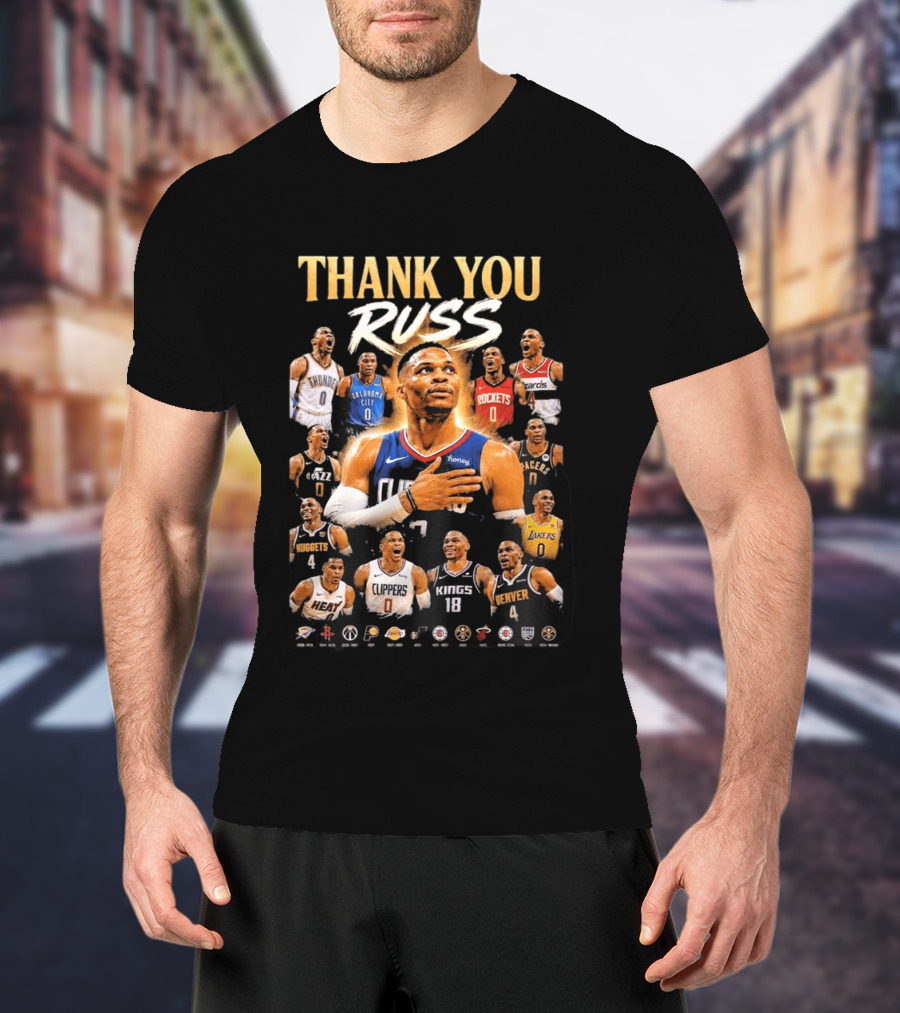 Thank You Russ Oklahoma City Thunder Clippers Lakers Nuggets Rockets Wizards Teams T-Shirt