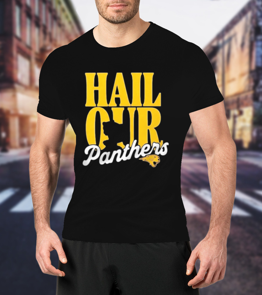 Hail Our Panthers Yellow Text With Panther Head T-Shirt