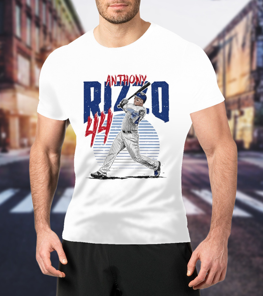 Anthony Rizzo 44 Baseball Batter Swinging Striped Sun Distressed T-Shirt