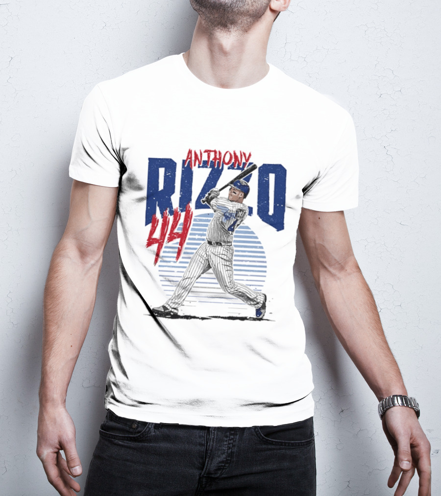 Anthony Rizzo 44 Baseball Batter Swinging Striped Sun Distressed T-Shirt