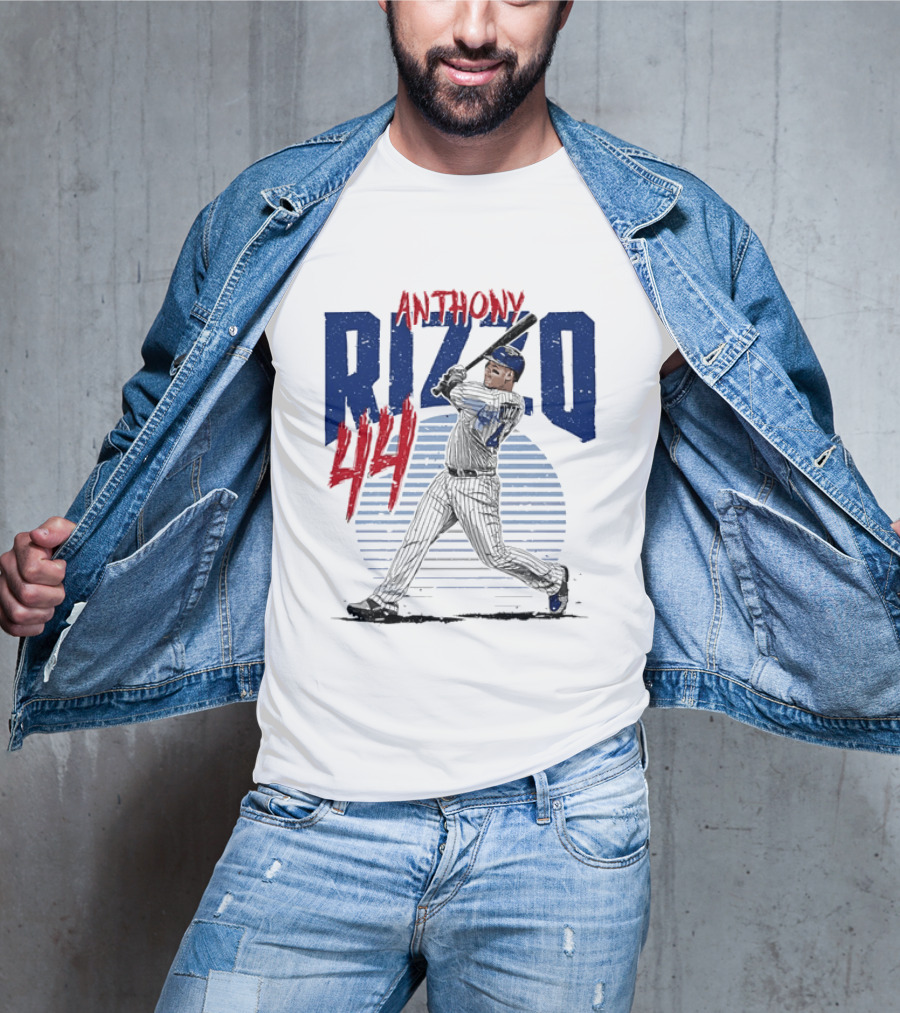 Anthony Rizzo 44 Baseball Batter Swinging Striped Sun Distressed T-Shirt