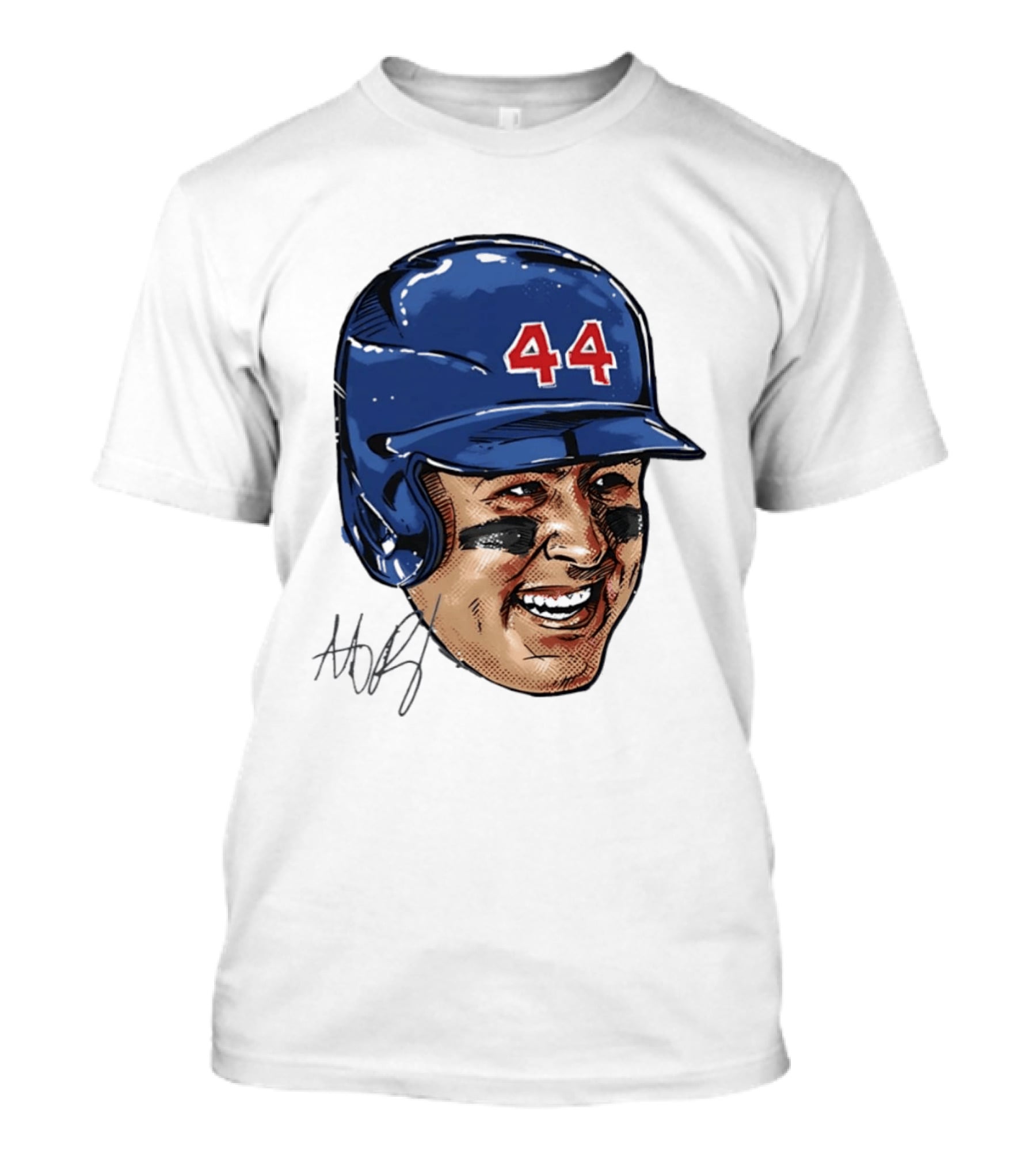 Anthony Rizzo 44 Blue Helmet Halftone Caricature T-Shirt