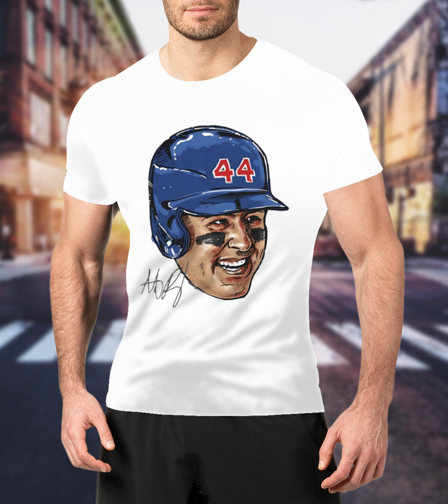 Anthony Rizzo 44 Blue Helmet Halftone Caricature T-Shirt