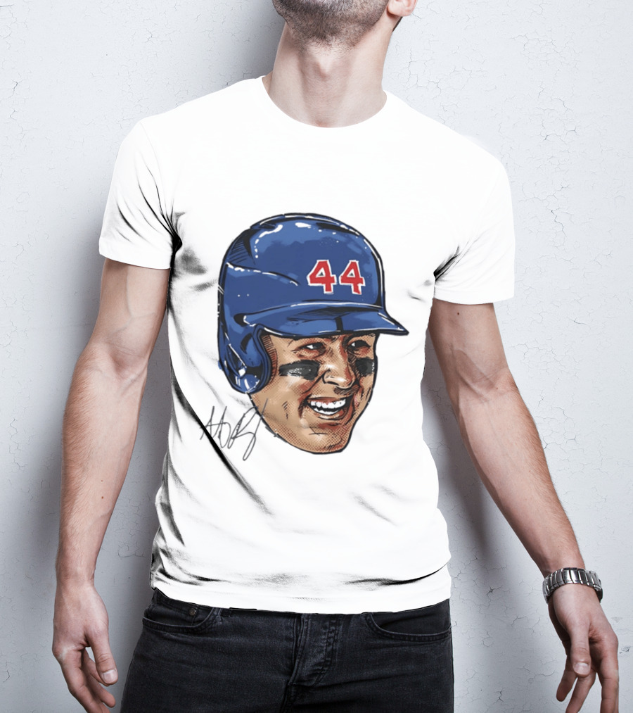Anthony Rizzo 44 Blue Helmet Halftone Caricature T-Shirt