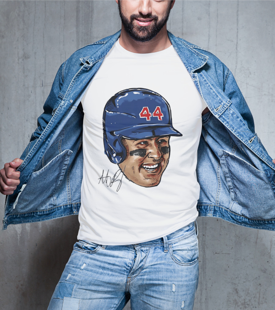 Anthony Rizzo 44 Blue Helmet Halftone Caricature T-Shirt