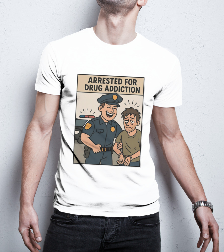 Arrested For Drug Addiction Cartoon Police Officer And Suspect T-Shirt