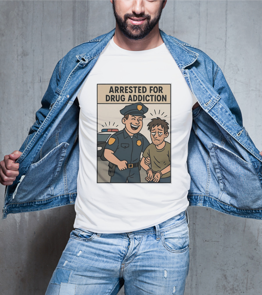 Arrested For Drug Addiction Cartoon Police Officer And Suspect T-Shirt