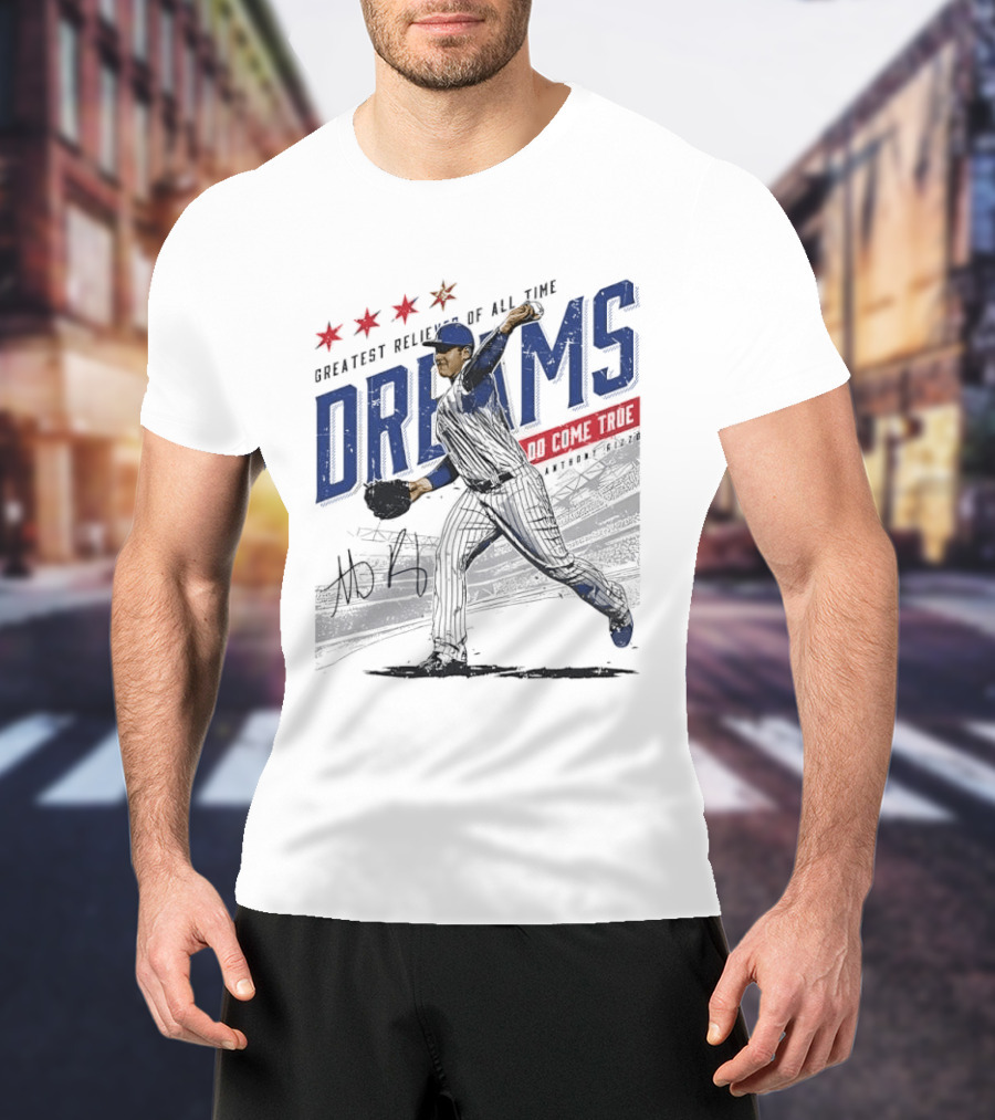 Chicago Cubs Greatest Reliever Of All Time Dreams Do Come True Anthony Rizzo Pitching Stadium Halftone T-Shirt