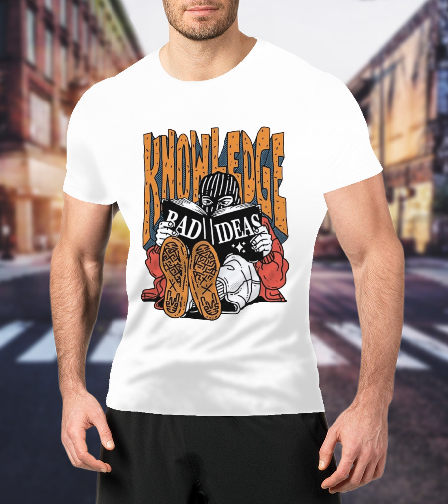 Knowledge Bad Ideas Elyski Balaclava Reading Book Shoe Soles Halftone Cartoon T-Shirt