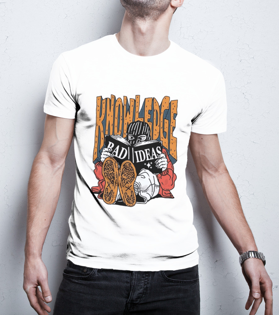Knowledge Bad Ideas Elyski Balaclava Reading Book Shoe Soles Halftone Cartoon T-Shirt