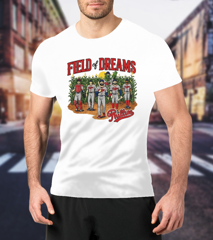 Field Of Dreams Phillies Philadelphia Baseball Players Cornfield Scene T-Shirt