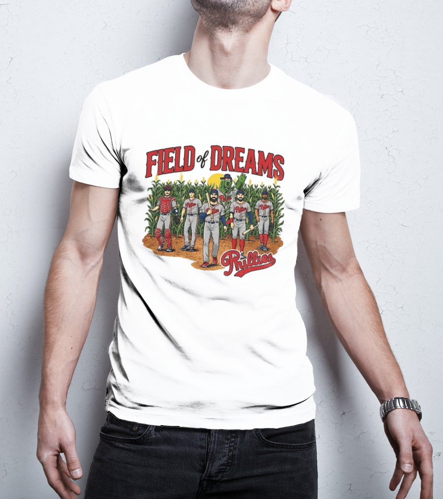 Field Of Dreams Phillies Philadelphia Baseball Players Cornfield Scene T-Shirt