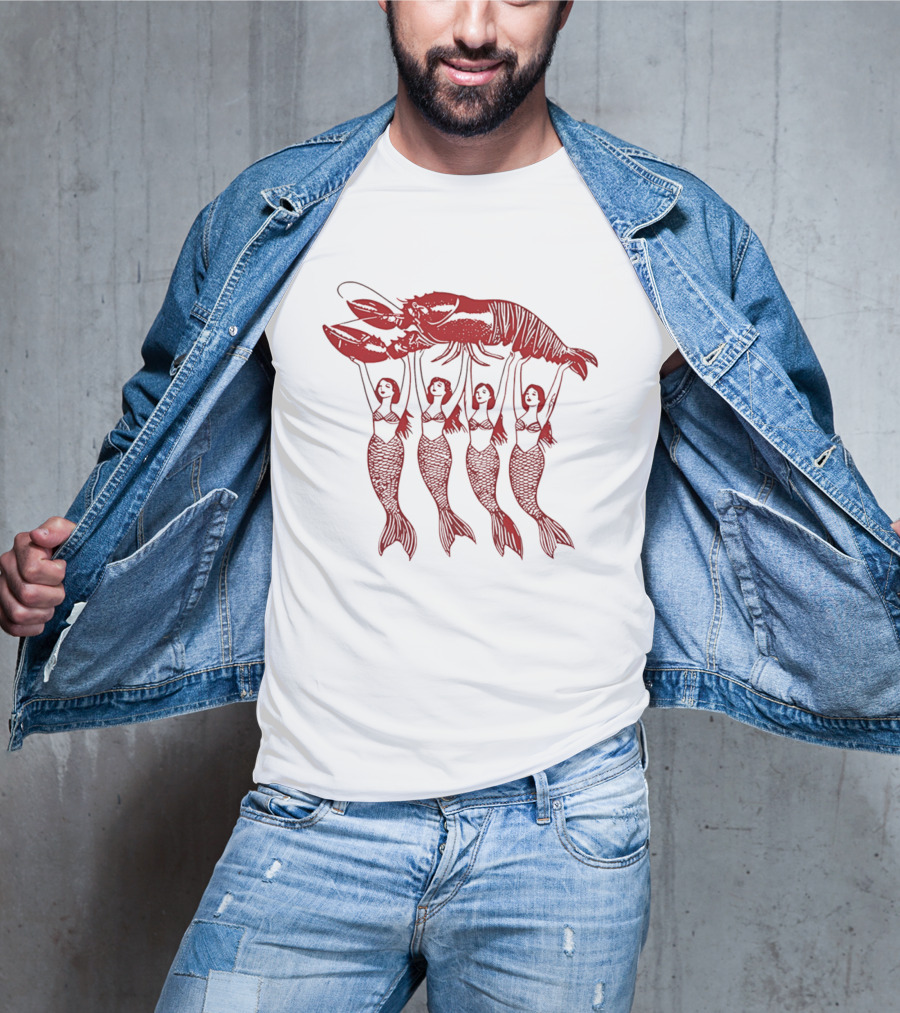Four Mermaids Holding A Lobster Vintage Red Sea Creature T-Shirt