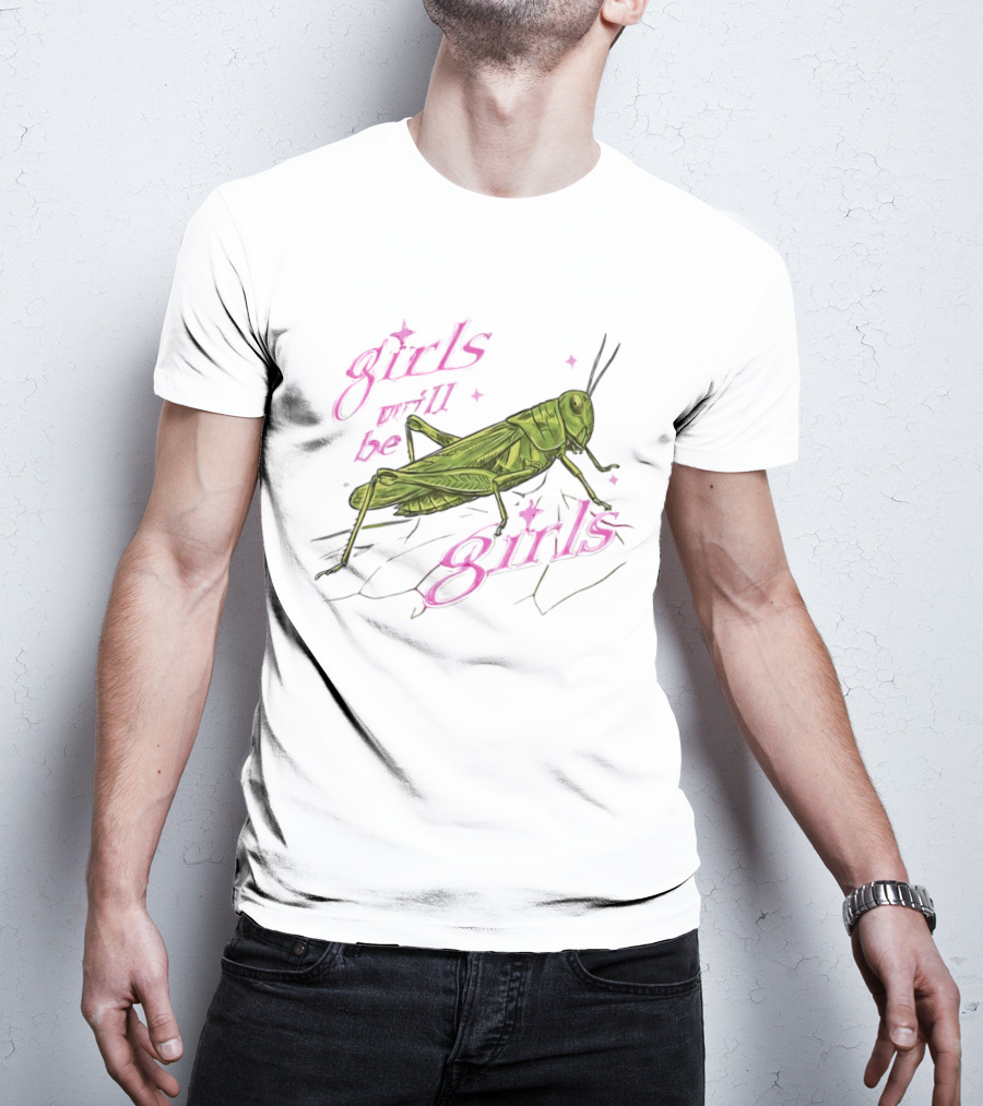 Girls Will Be Girls Green Grasshopper Pink Sparkles T-Shirt